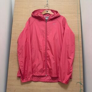 Nike Running Windbreaker Jacket Womens XL Pink Hooded Ripstop Full Zip